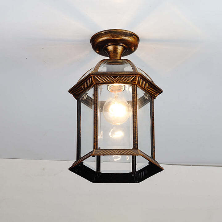 European Outdoor Hexagonal Lantern Waterproof — Bronze / 220V-240V For UK/AU