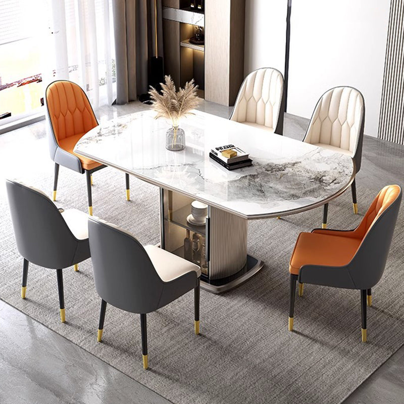 Nordic Elliptical Slab Wood Glass Dining Table