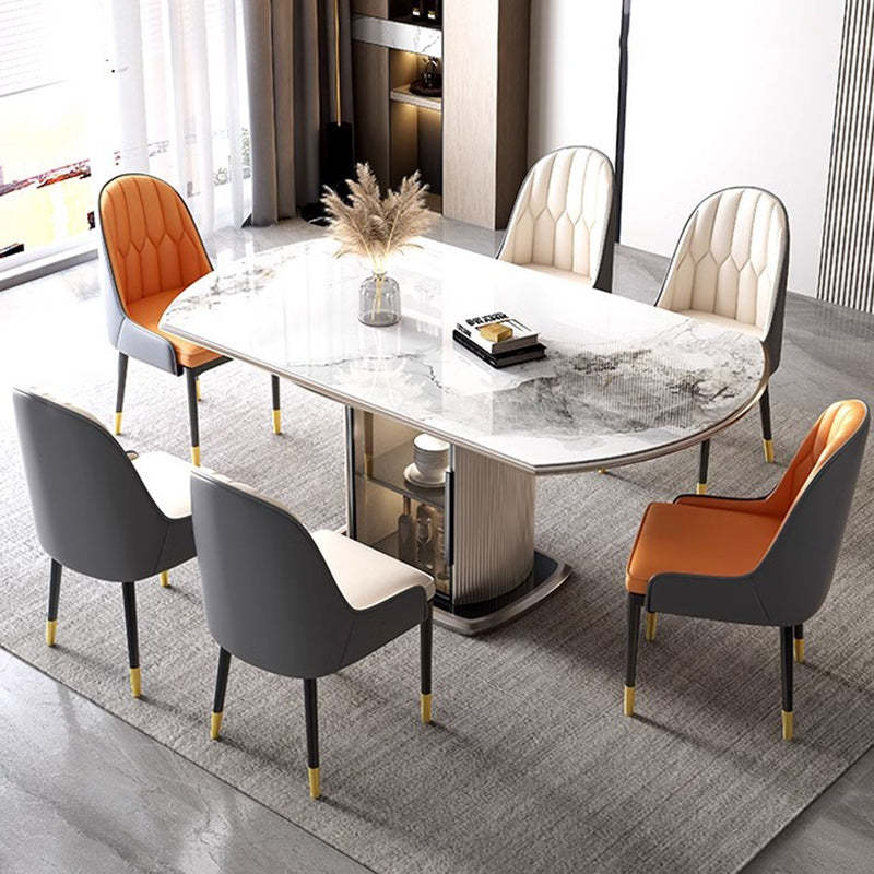 Nordic Elliptical Slab Wood Glass Dining Table