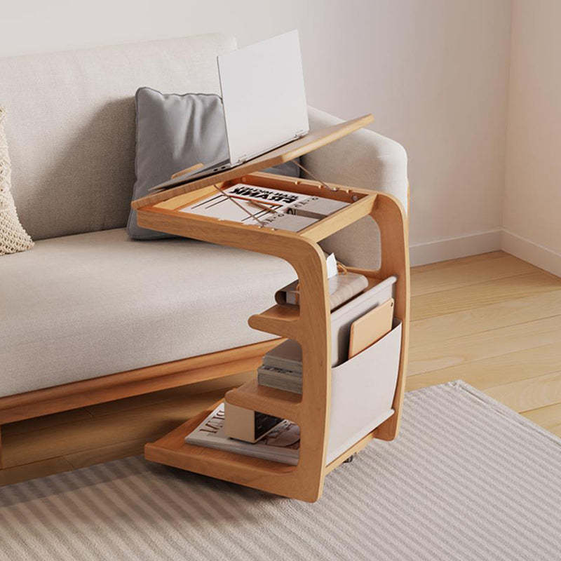 Japanese Wood Flip Cover 4-Tier End Table