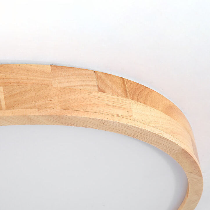 Minimalist Solid Wood Round Tatami LED Flush Mount Light