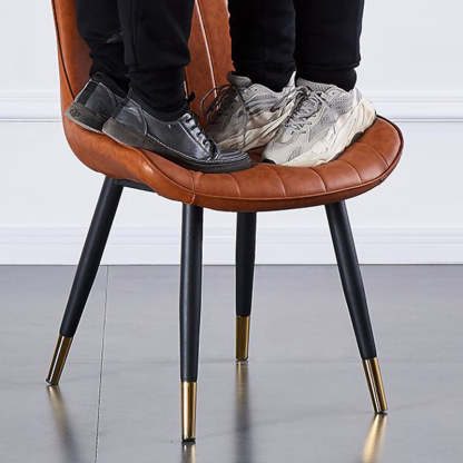 Modern Curved Leather Metal Dining Chair