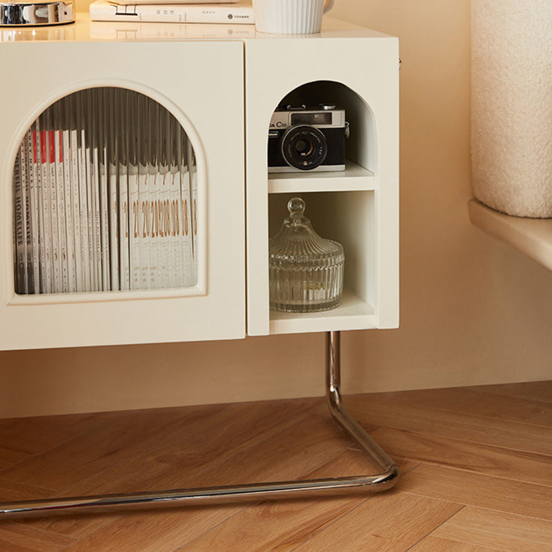 Minimalist Glass Wood Rectangular Nightstand 3-Cabinet