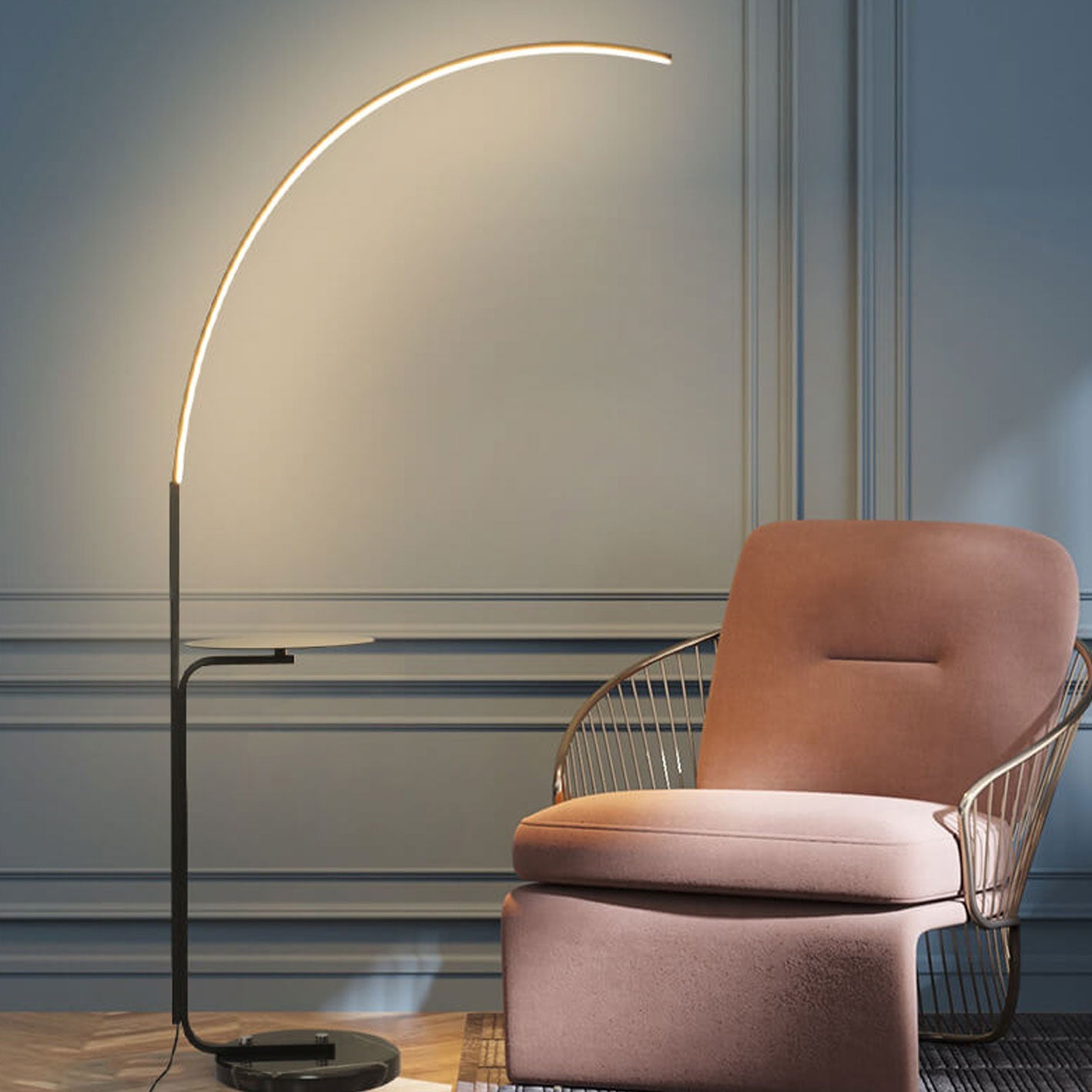 Nordic bending tray black iron floor lamps, Lighom — 3-Color Changeable / 220V-240V (UK/AU)