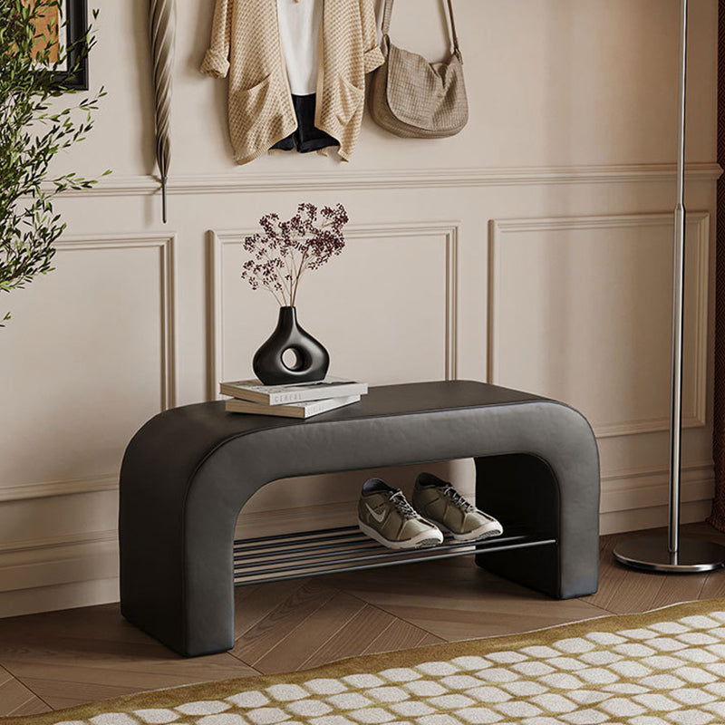 Minimalist Lambswool PU Leather Iron 1-Shelf Storage Bench — Orange