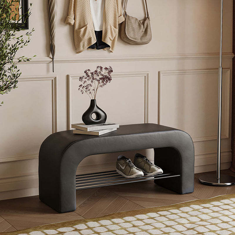Minimalist Lambswool PU Leather Iron 1-Shelf Storage Bench — Orange