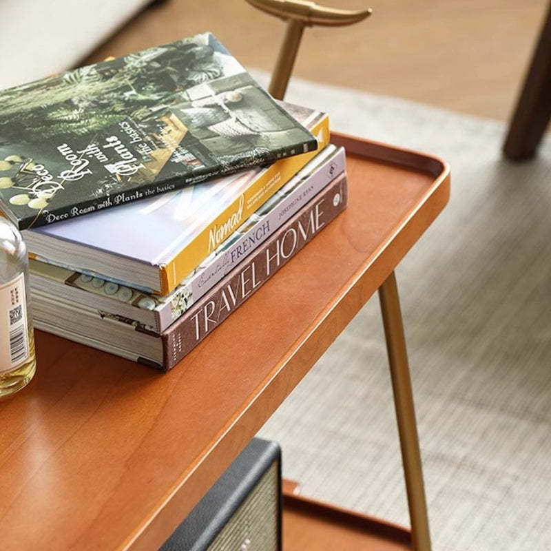 Retro Rubber Wood Stainless Steel Movable Side Table 2-Tier