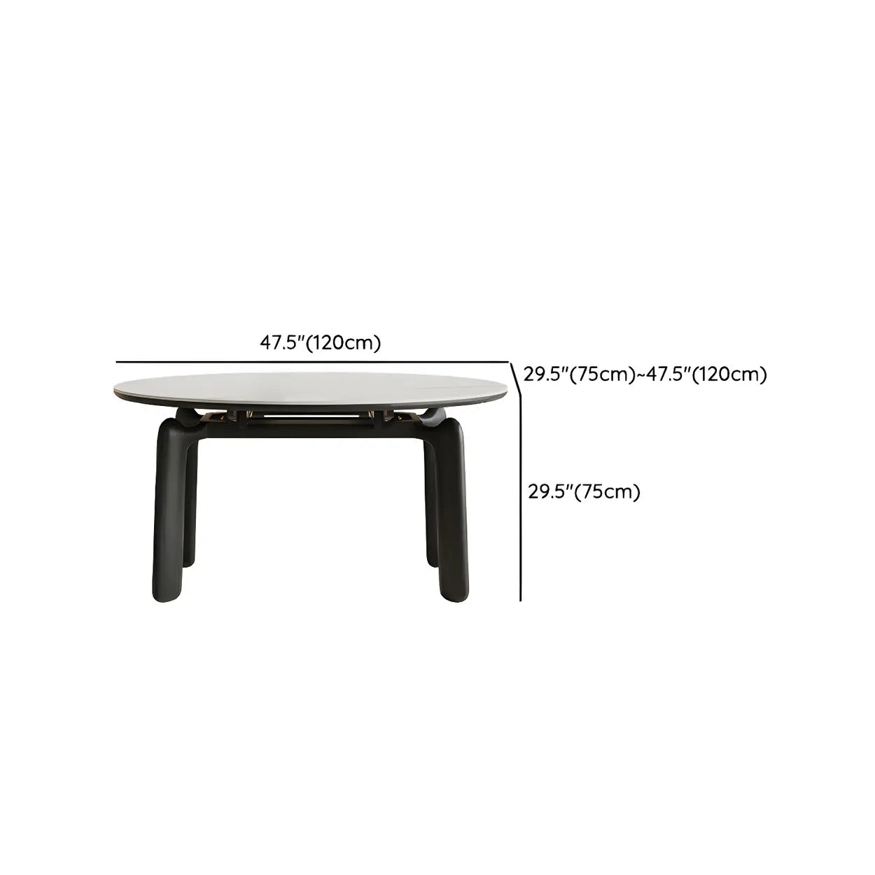 Modern Round Stone Black and White Extendable Dining Table