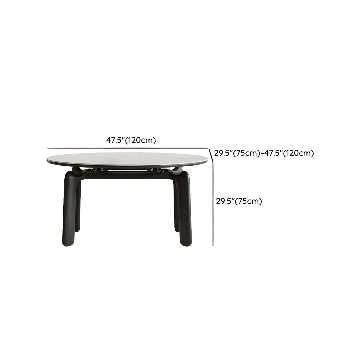 Modern Round Stone Black and White Extendable Dining Table