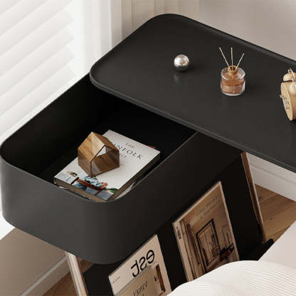 Minimalist Stainless Steel Swivel Nightstand 1-Cabinet — Without Wheels / Stainless Steel / Black Table Top & Black Frame