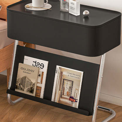 Minimalist Stainless Steel Swivel Nightstand 1-Cabinet — Without Wheels / Stainless Steel / White Table Top & Black Frame