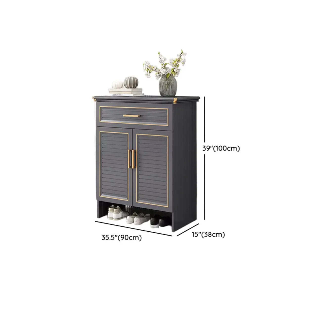 Modern Gray Louver Wood Shoe Cabinet