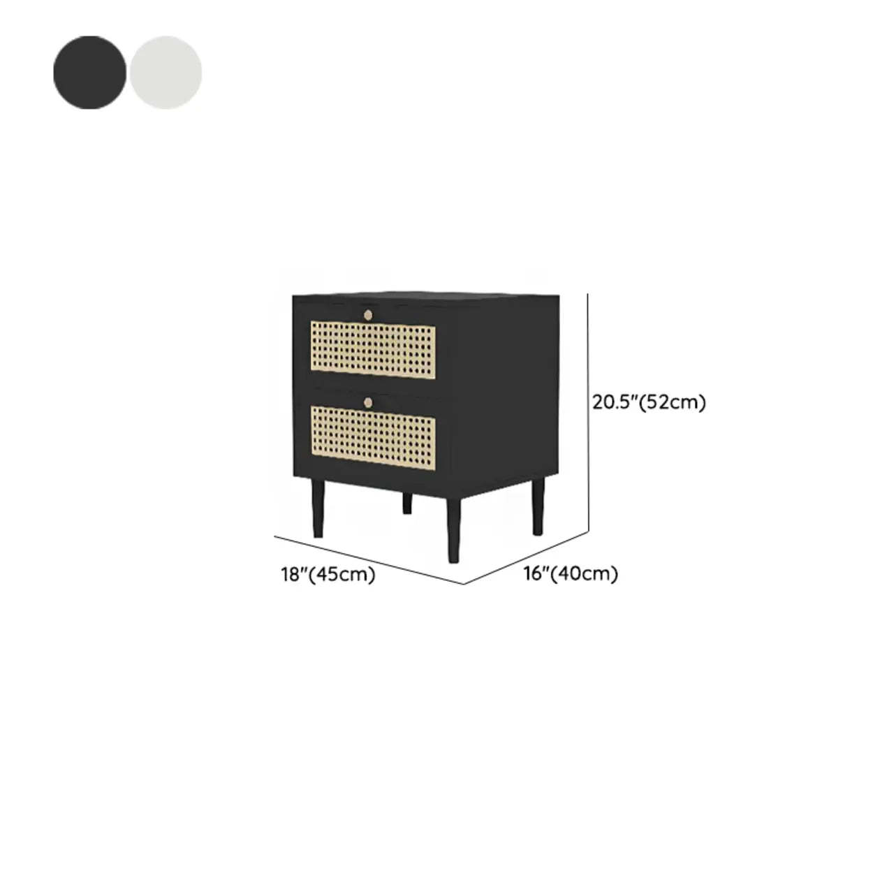 Mid-Century Rattan Black 2-Drawer Nightstand