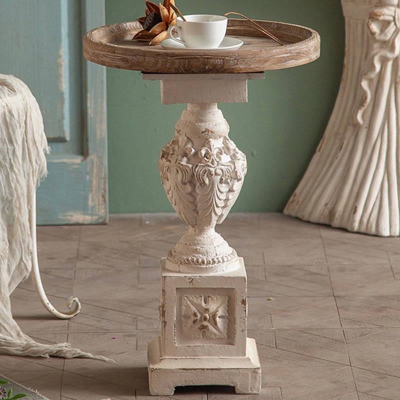 European Roman Column Carved Wood Side Table