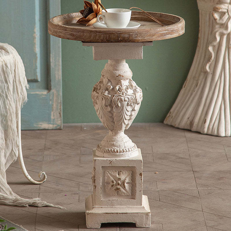 European Roman Column Carved Wood Side Table