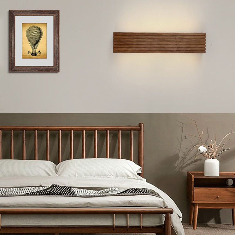 Chinese Striped Wood Cuboid LED Vanity Sconce — Warm Light (3000K) / 220V-240V For UK/AU