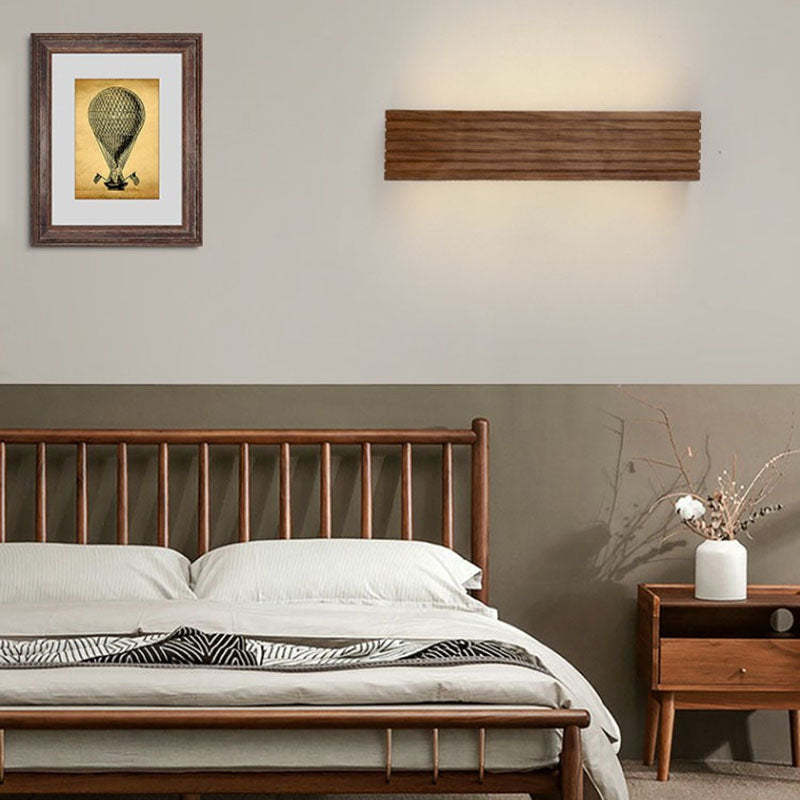 Chinese Striped Wood Cuboid LED Vanity Sconce — Warm Light (3000K) / 220V-240V For UK/AU