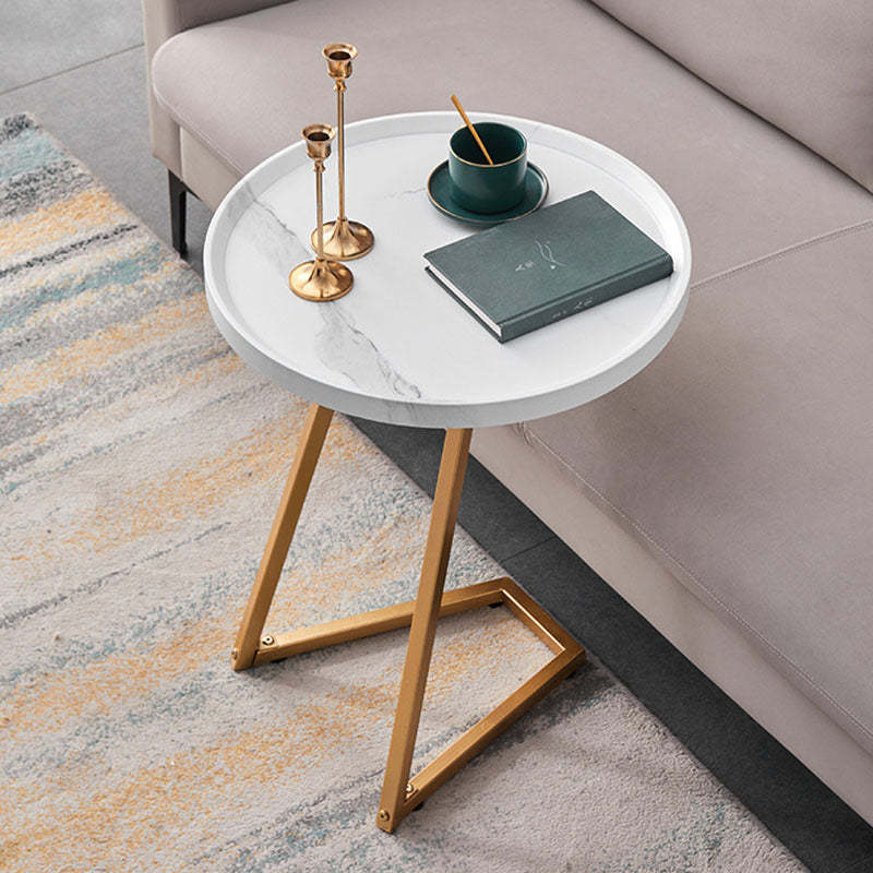 Modern Round Engineered Wood Iron Movable End Table — Black / White
