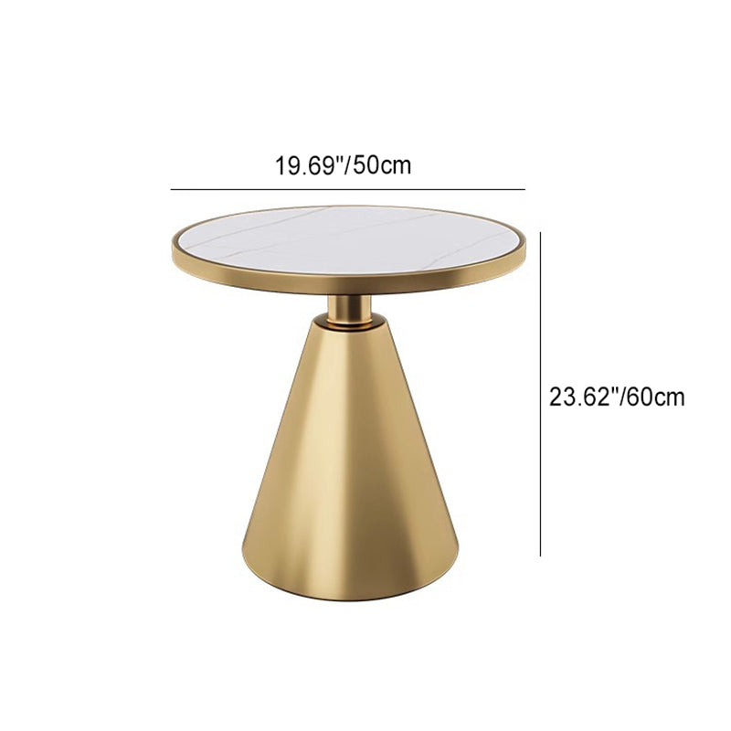 Contemporary Round Sintered Stone Metal Coffee Table — Black Tabletop + Gold Base
