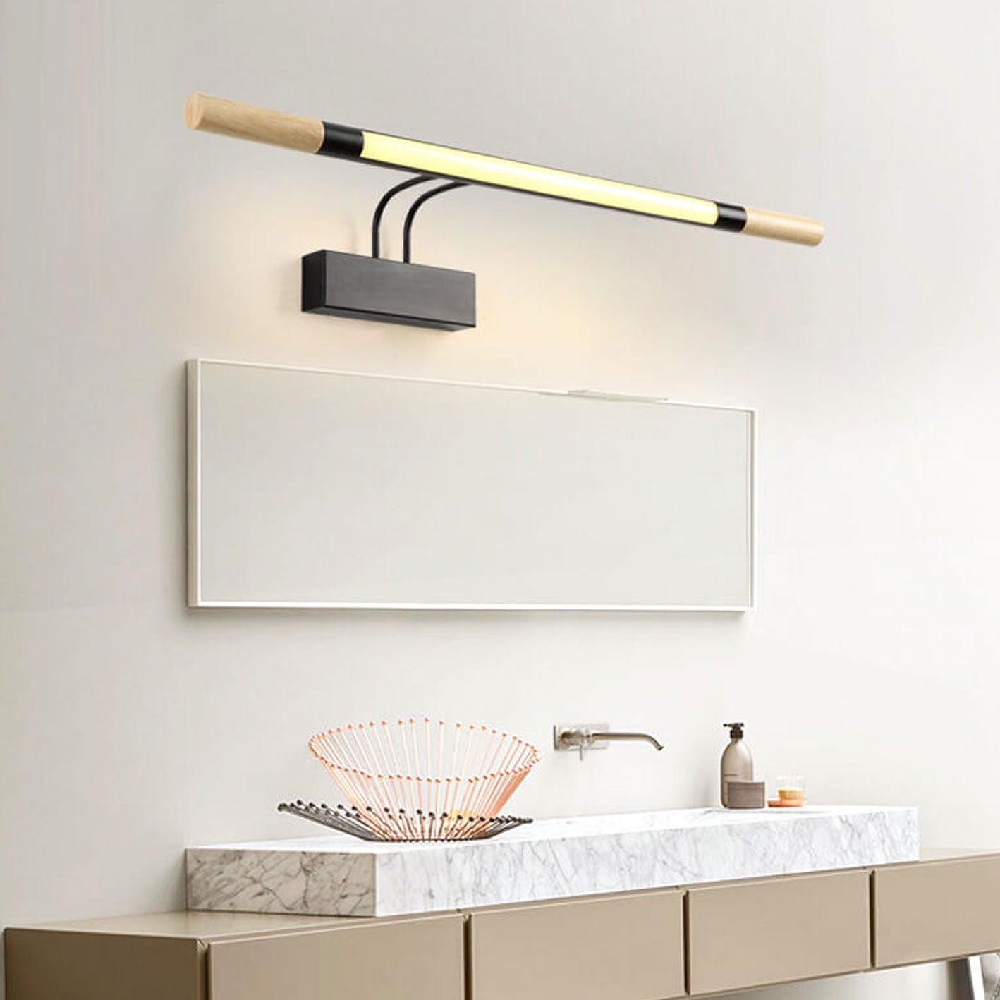 Nordic Solid Wood Curved Vanity LED Sconce