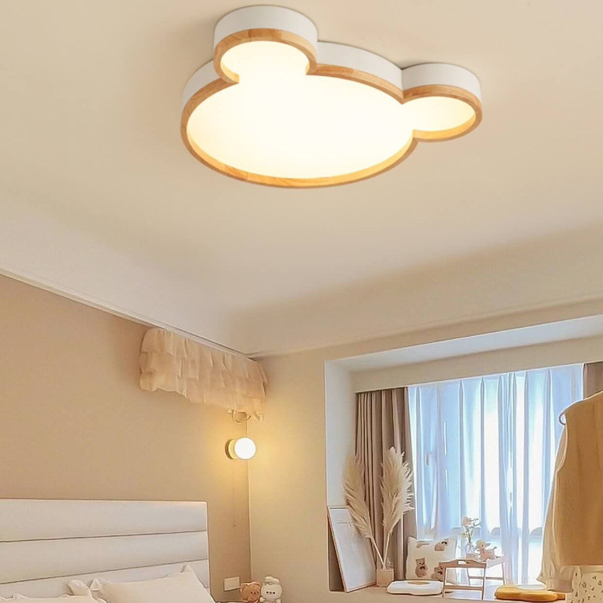 Nordic Wood Bear LED Kids Flush Mount Light