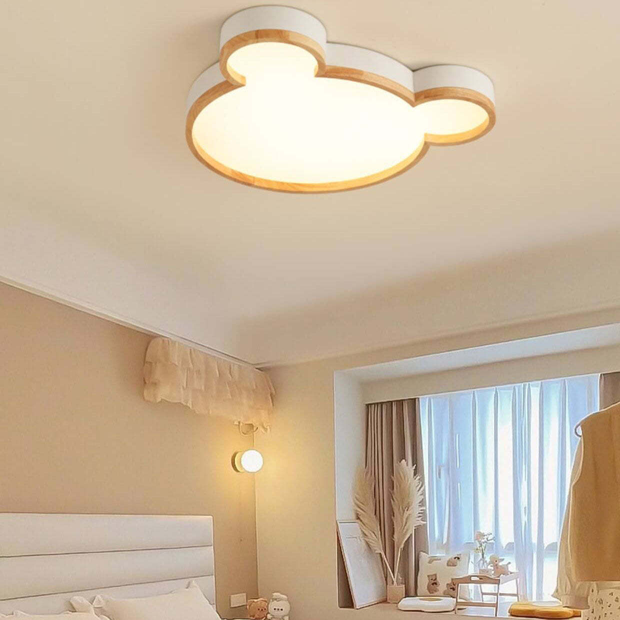 Nordic Wood Bear LED Kids Flush Mount Light