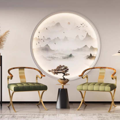 Retro Curved Wood Leather Armchair