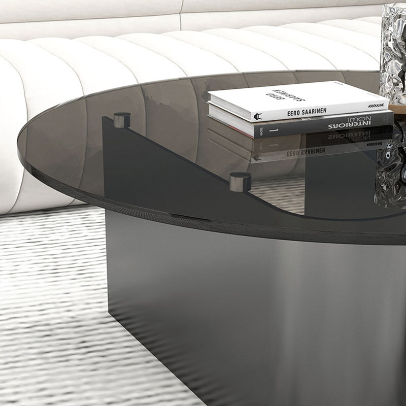 Minimalist Round Glass Slate Metal Coffee Table