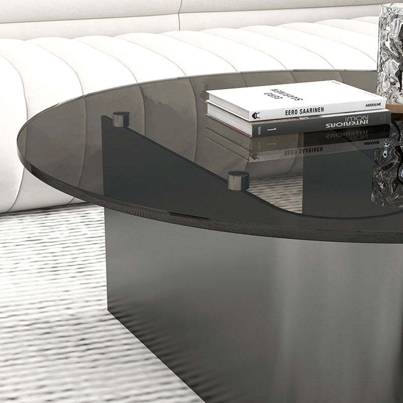 Minimalist Round Glass Slate Metal Coffee Table