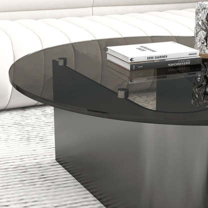Minimalist Round Glass Slate Metal Coffee Table
