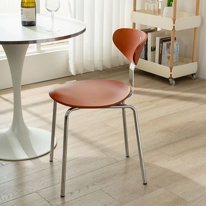 Minimalist Round Wood Iron Dining Chair — A / Brown