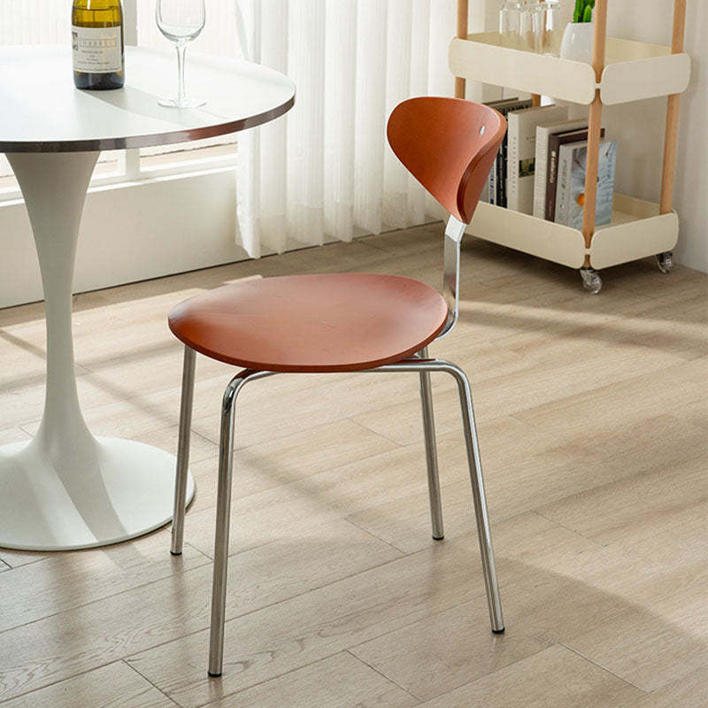 Minimalist Round Wood Iron Dining Chair — A / Brown