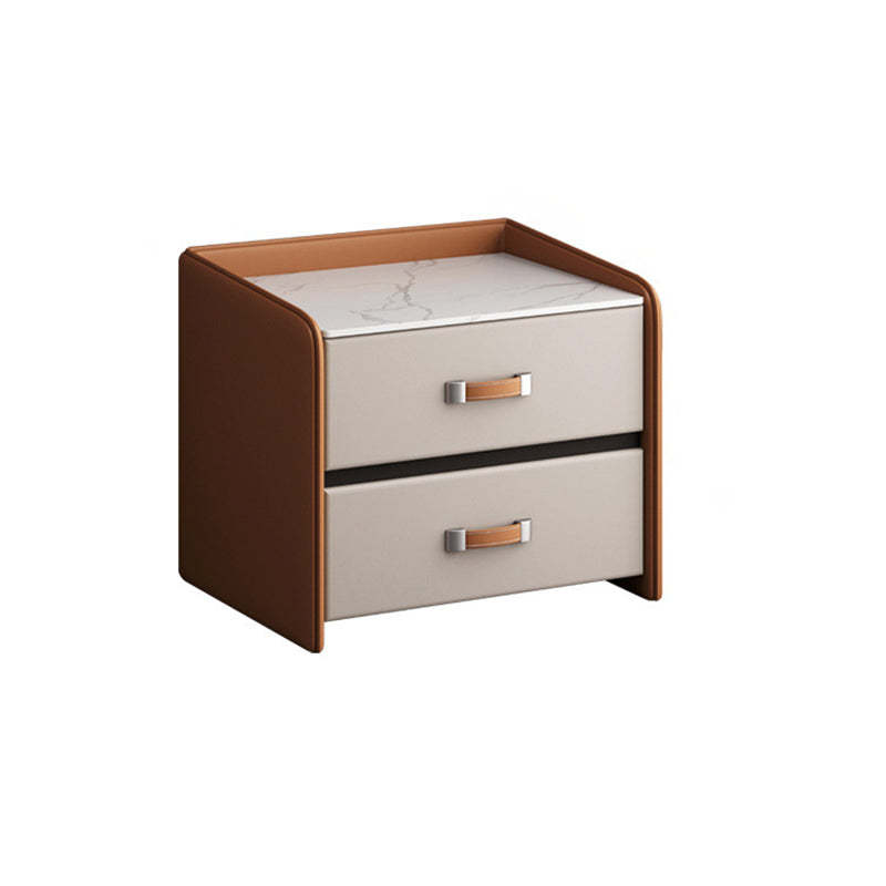 Modern Saddle Leather Wood 2-Drawer Nightstand