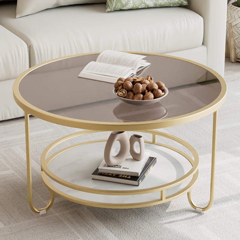 Modern Round Striped Glass Metal Coffee Table