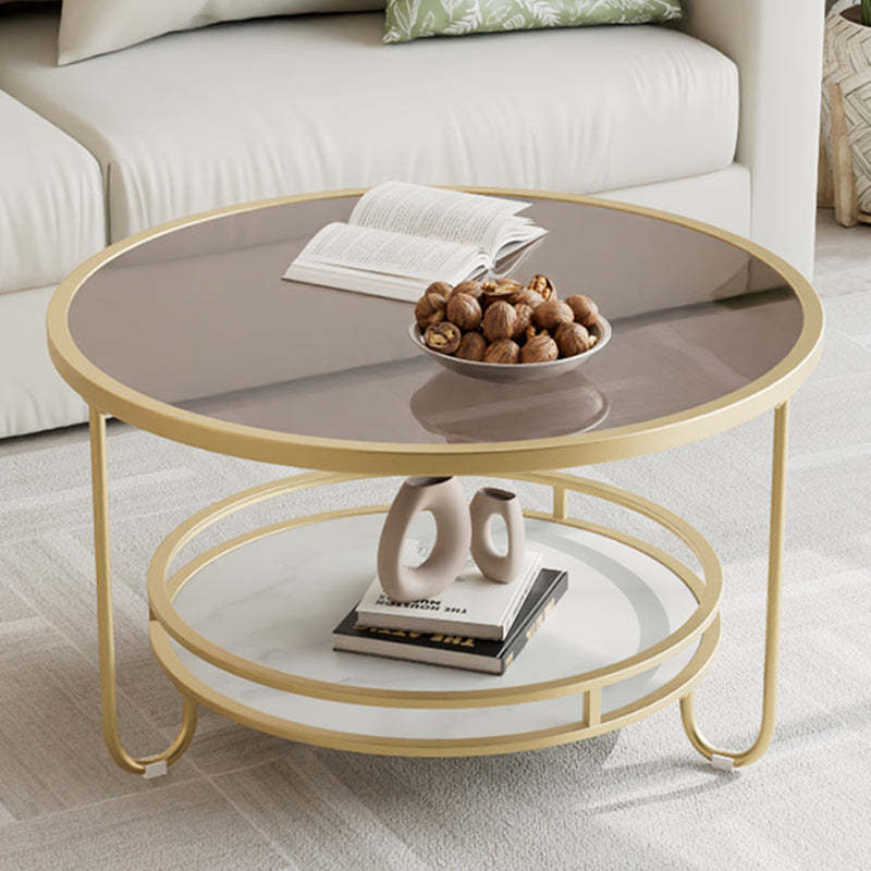 Modern Round Striped Glass Metal Coffee Table