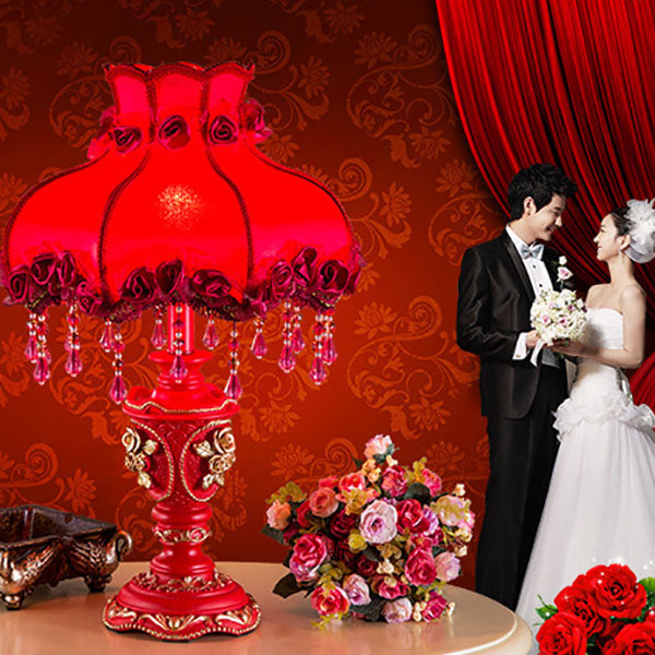 European Wedding Red Fabric Tassel Resin Table Lamp