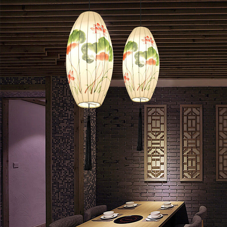 Oriental Handmade Oval Lantern Fabric Pendant