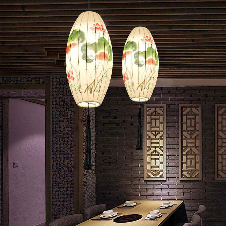 Oriental Handmade Oval Lantern Fabric Pendant