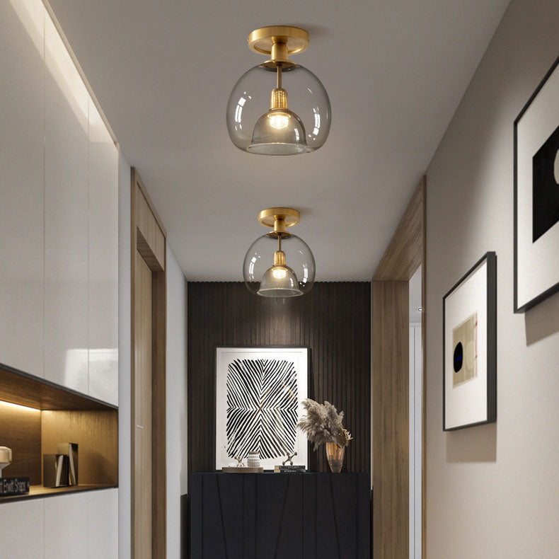 Scandinavian Round Copper Glass Ceiling Light