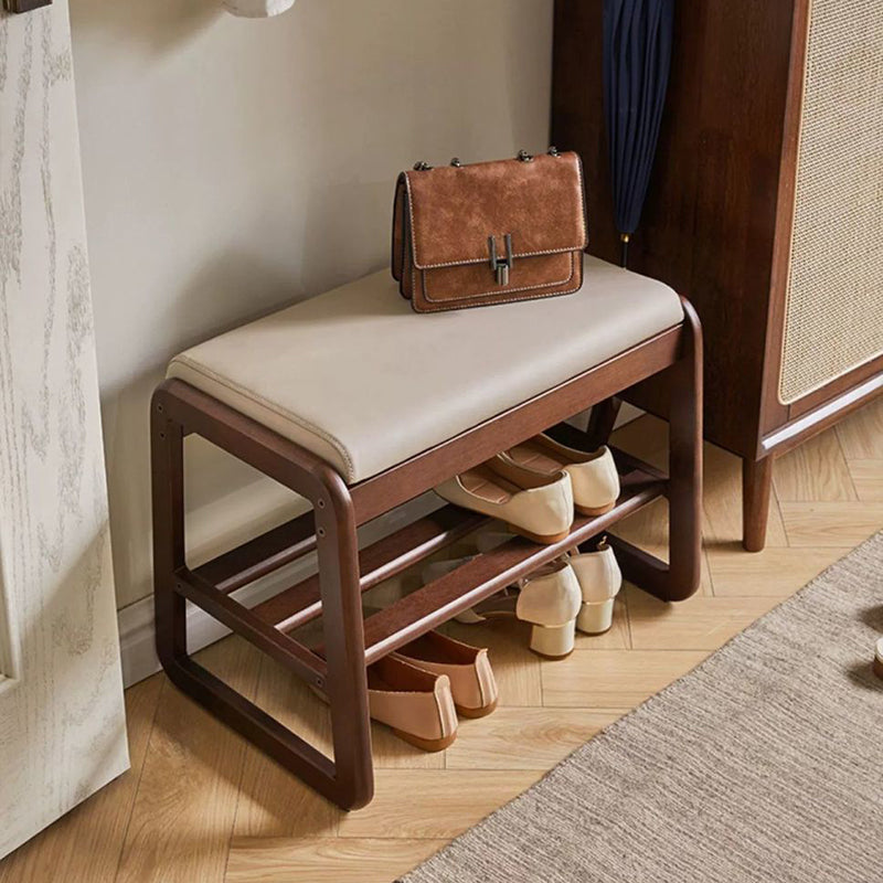 Minimalist Leather Wood 1-Shelf Shoe Storage