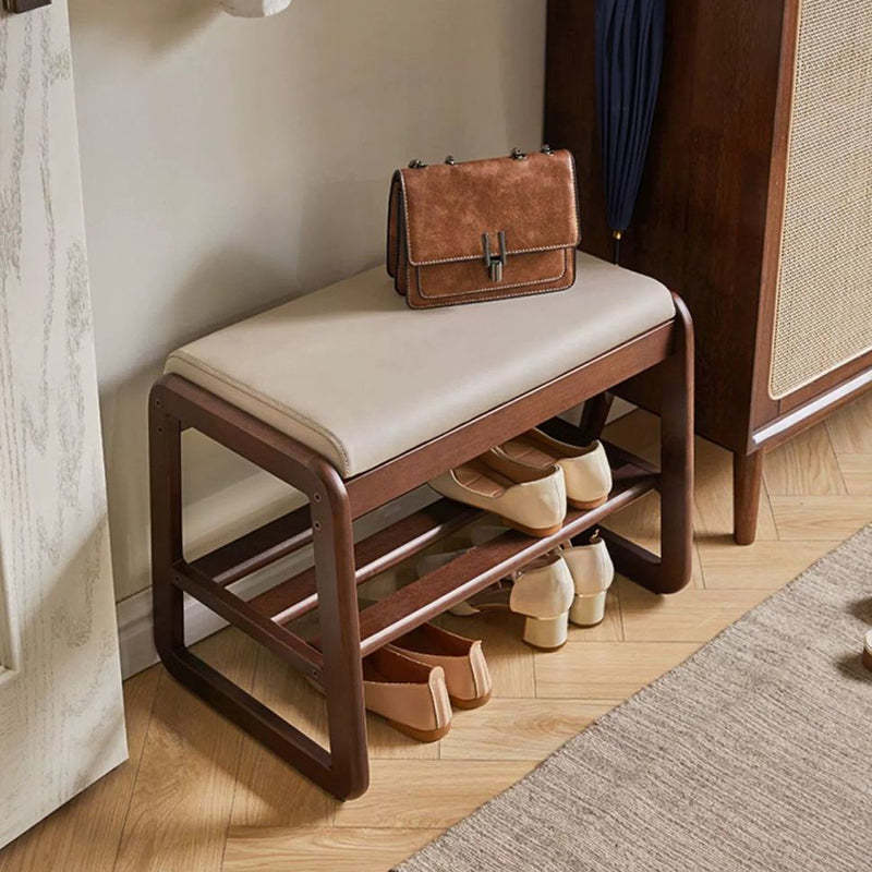 Minimalist Leather Wood 1-Shelf Shoe Storage