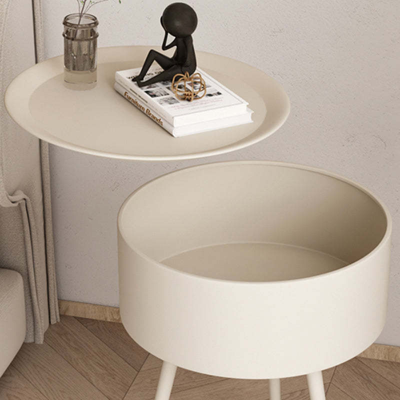 Minimalist Round Iron 1-Storage Nightstand — Standard White