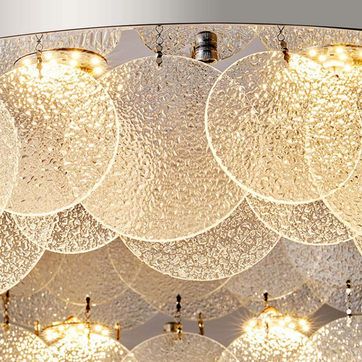 Stainless Steel Water Grain Glass Round 8-Light Flush Light