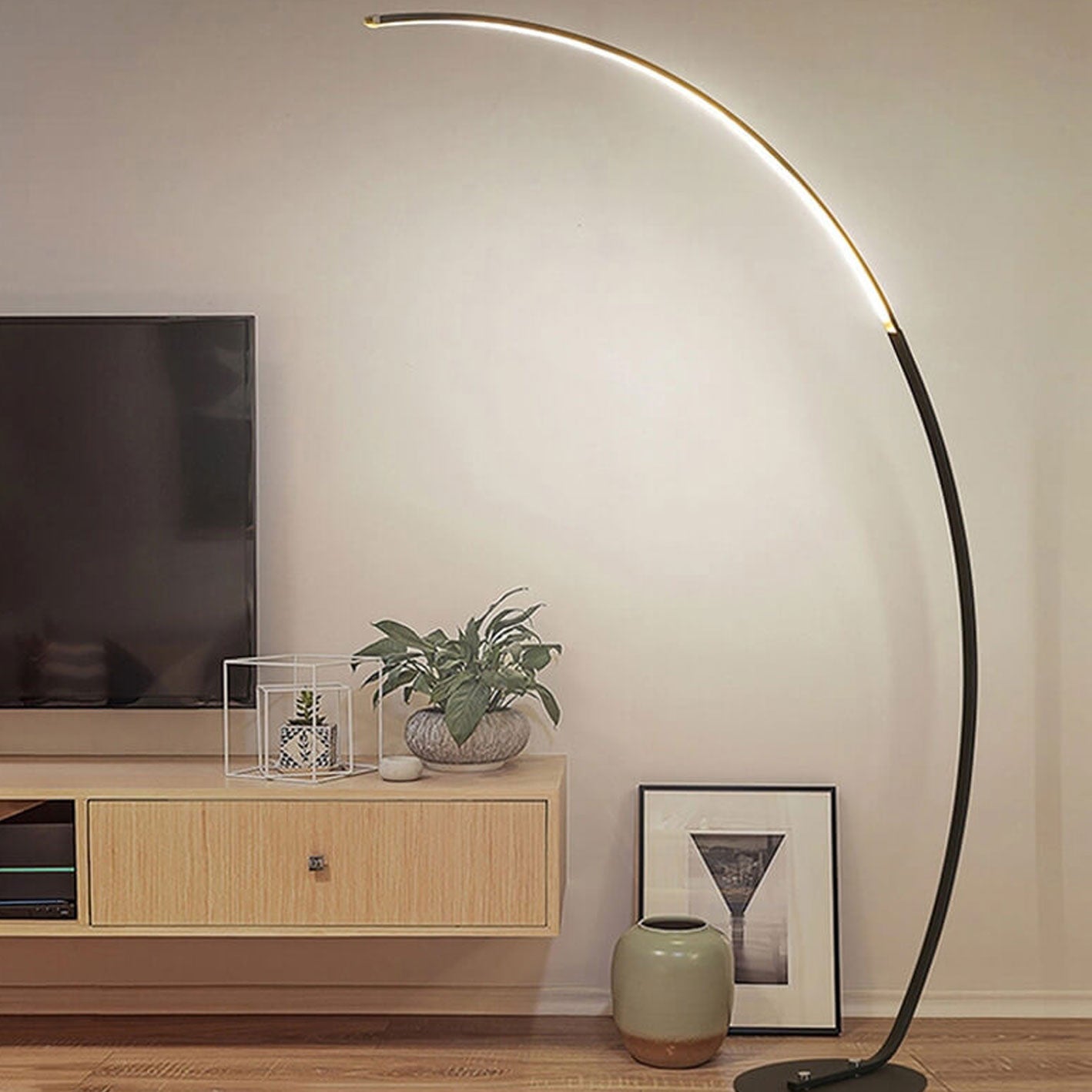 Minimalist Curved Line LED Aluminum Floor Lamp — Black / Warm Light (3000K) / 220V-240V For UK/AU
