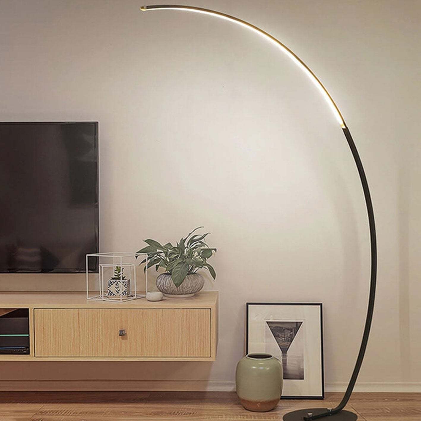 Minimalist Curved Line LED Aluminum Floor Lamp — Black / Warm Light (3000K) / 220V-240V For UK/AU