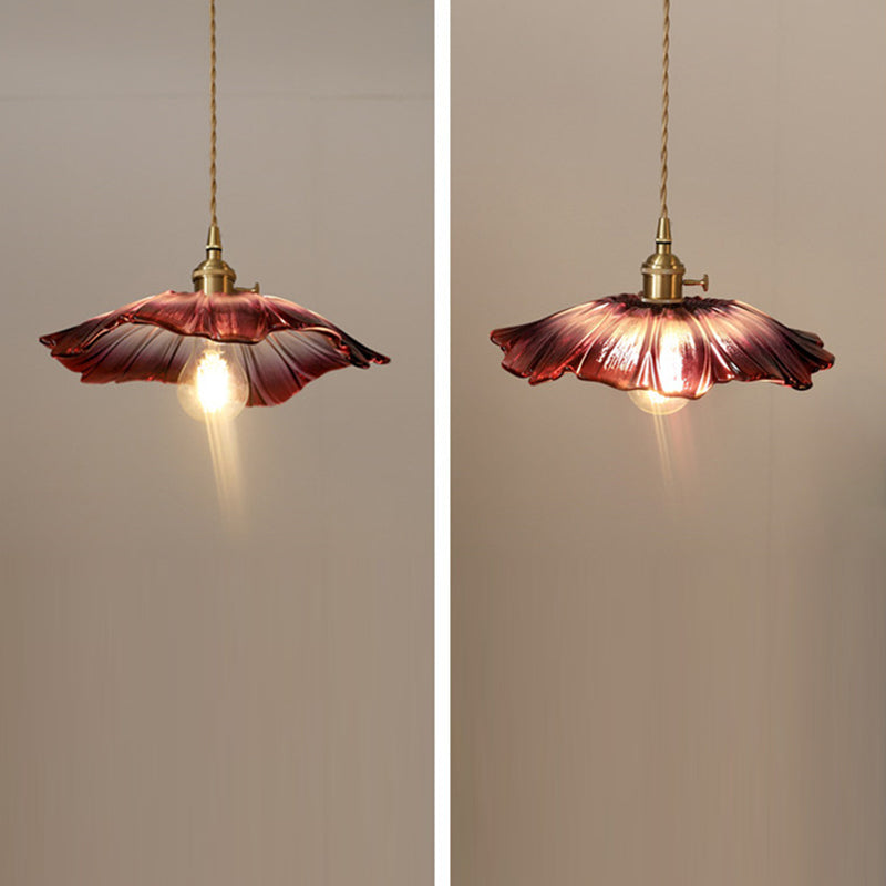 Vintage Lotus Leaf Glass Brass Pendant