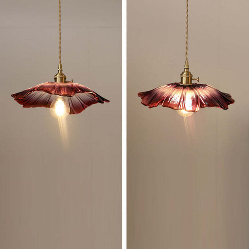 Vintage Lotus Leaf Glass Brass Pendant