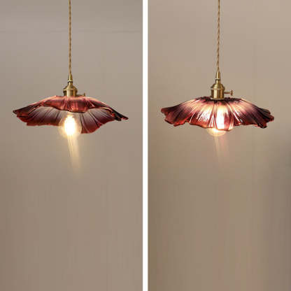 Vintage Lotus Leaf Glass Brass Pendant