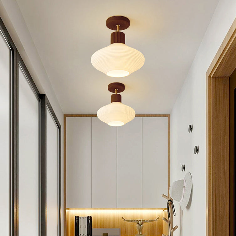 Nordic oval log natural semi-flush mount light, Lighom — Wood / 220V-240V (UK/AU)