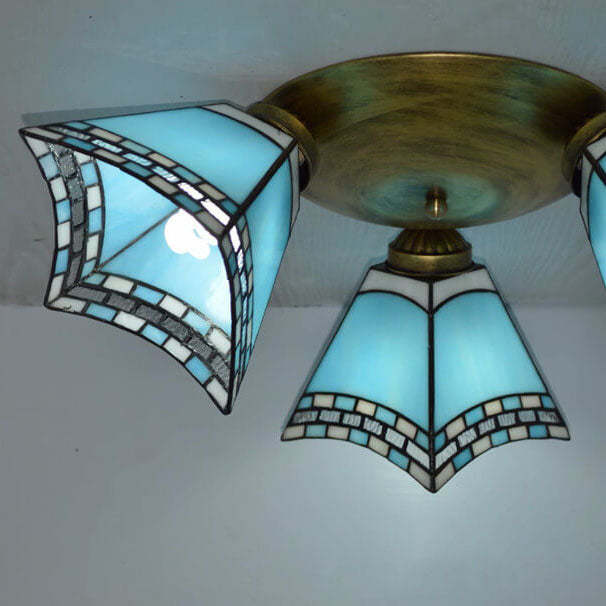 Tiffany Stained Glass Horn Semi-Flush Light